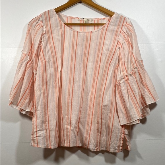 Seven7 100% Cotton Pink and White Flutter Sleeve Blouse Size XL - Picture 1 of 5